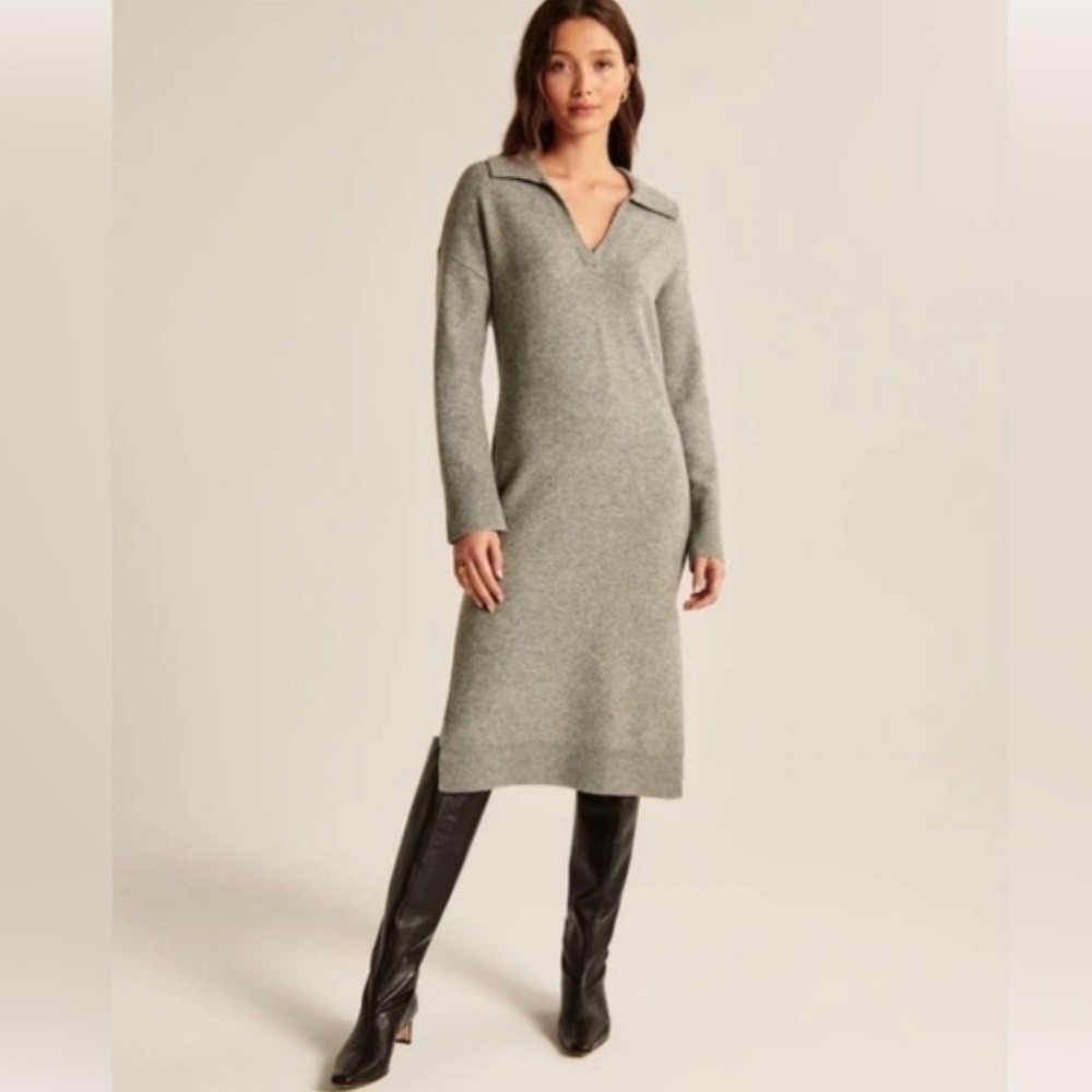 Abercrombie and Fitch Sweater Midi Dress Gray Size Small Knit Long Sleeve